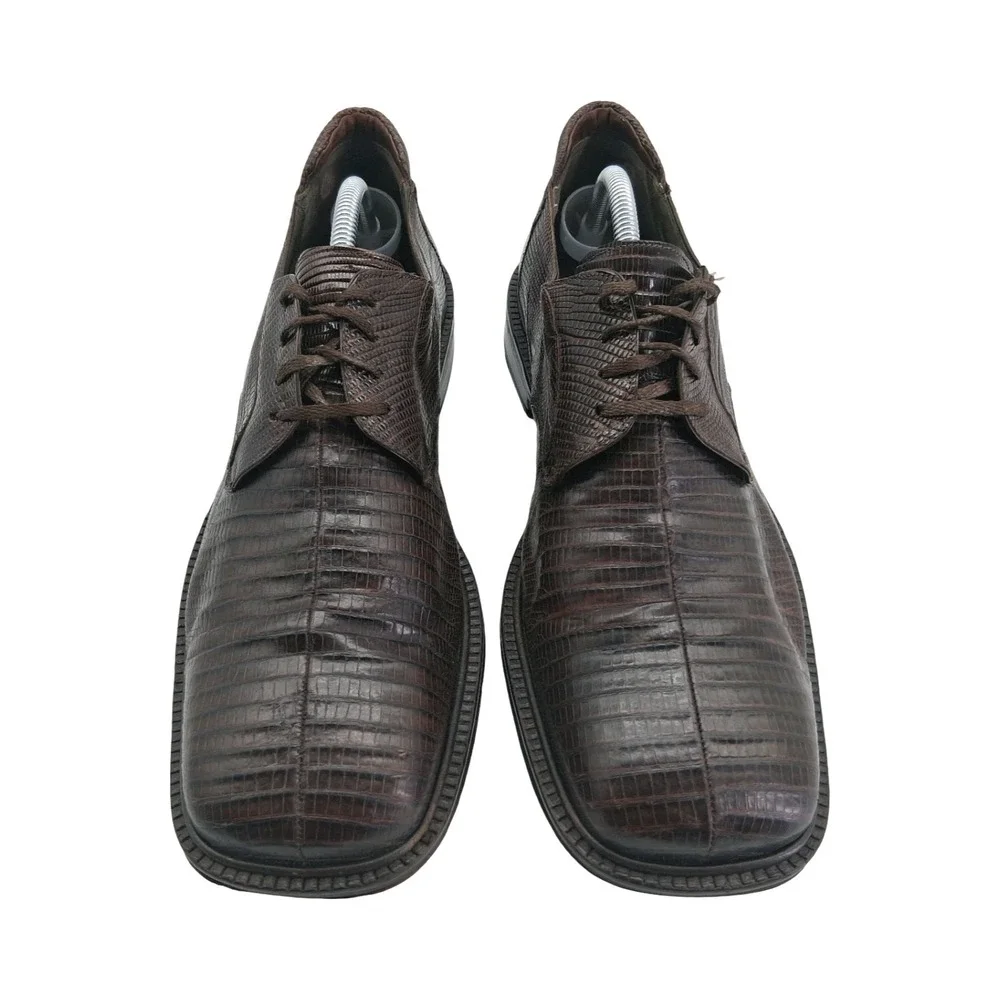 Mezlan Platinum Shoes Mens 10.5 Brown Genuine Lizard Square Toe Derby Dress